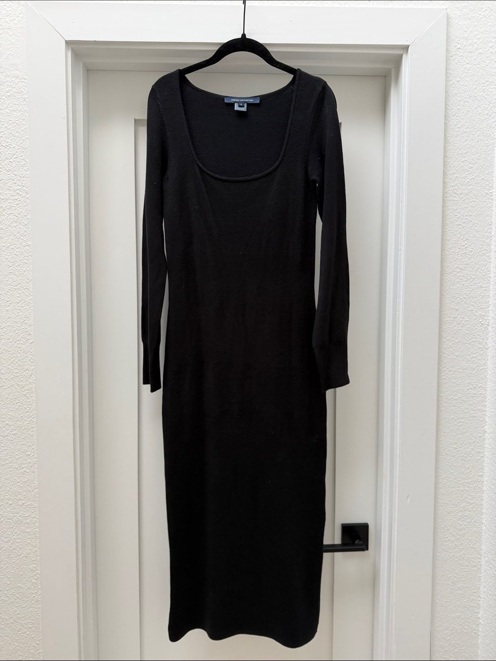 French Connection Black Long-Sleeve Scoop Neck Midi Dress